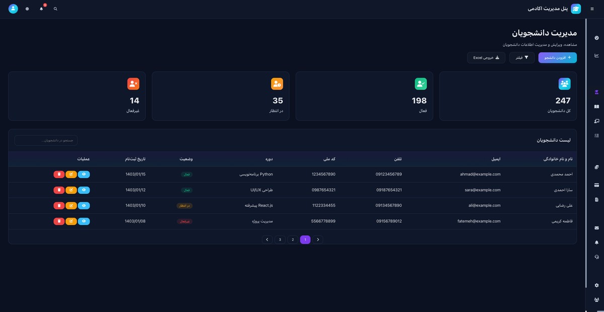 پنل مدیریت آکادمی - تصویر کوچک 3