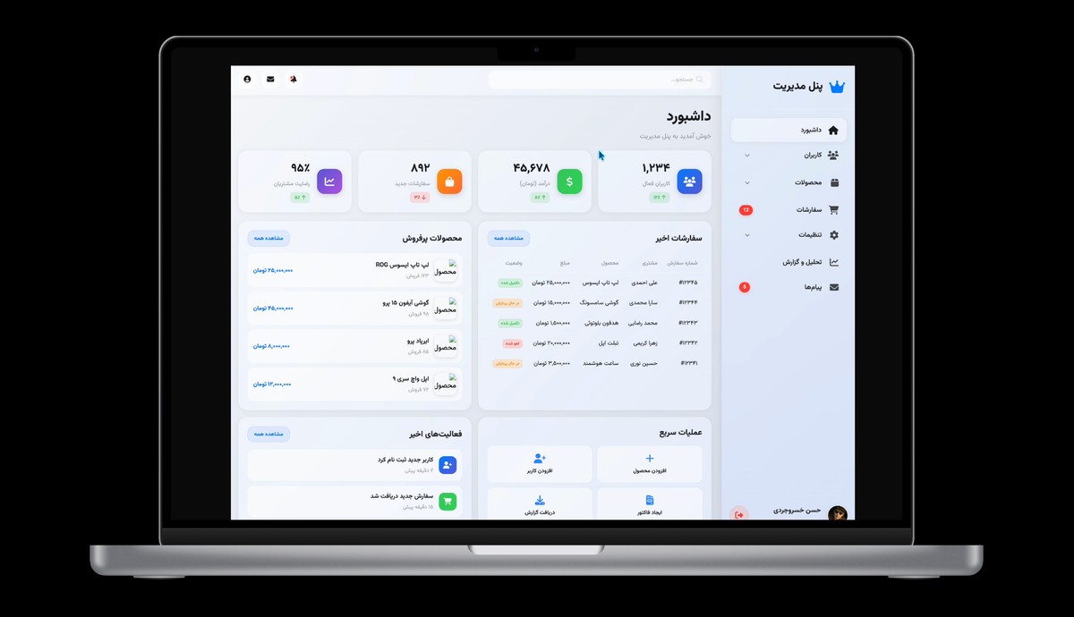 پنل ادمین شیشه ای