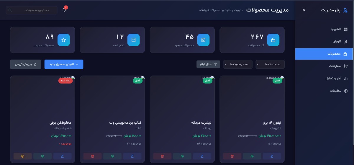 پنل ادمین با تم تیره - تصویر کوچک 4