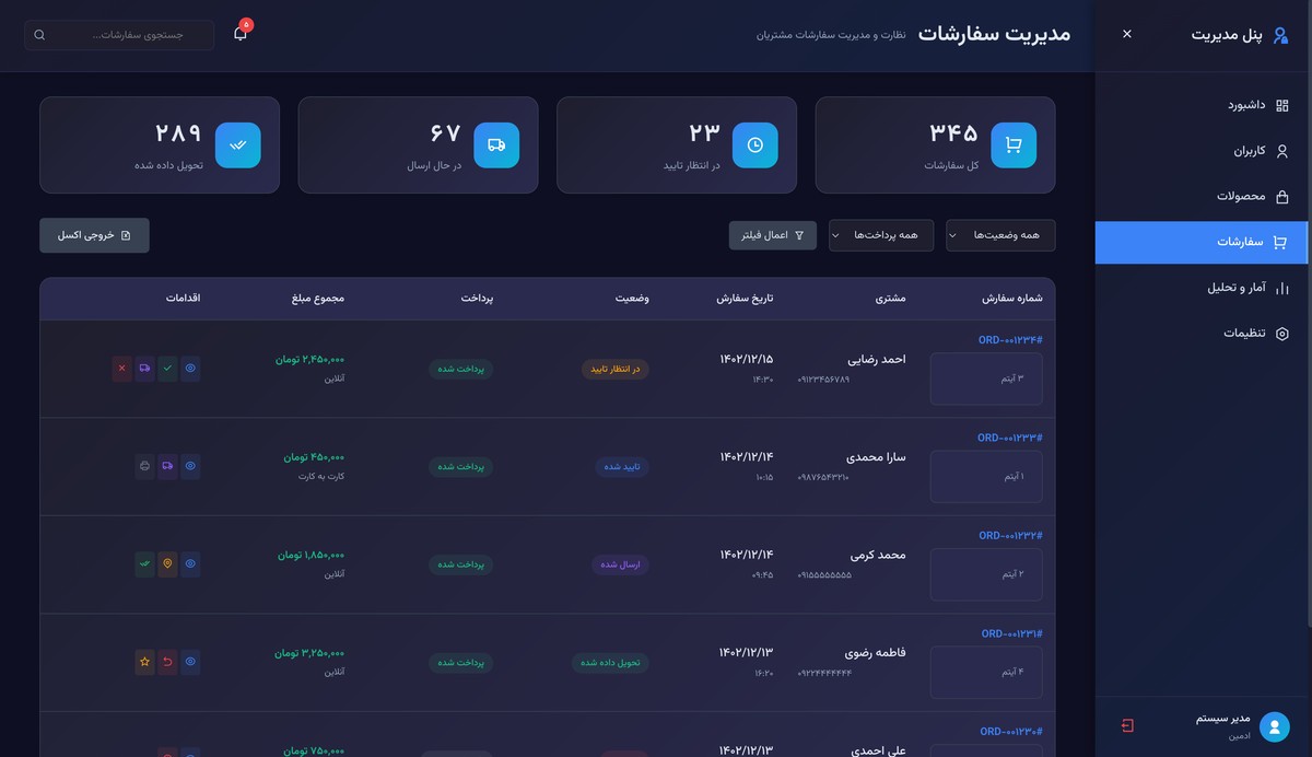 پنل ادمین با تم تیره - تصویر کوچک 5